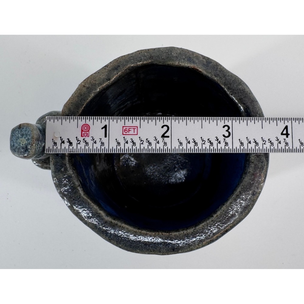 Handmade Ceramic Mug Dark Blue Glaze Textured Handle Pottery Drinkware Bamboo - Picture 12 of 13